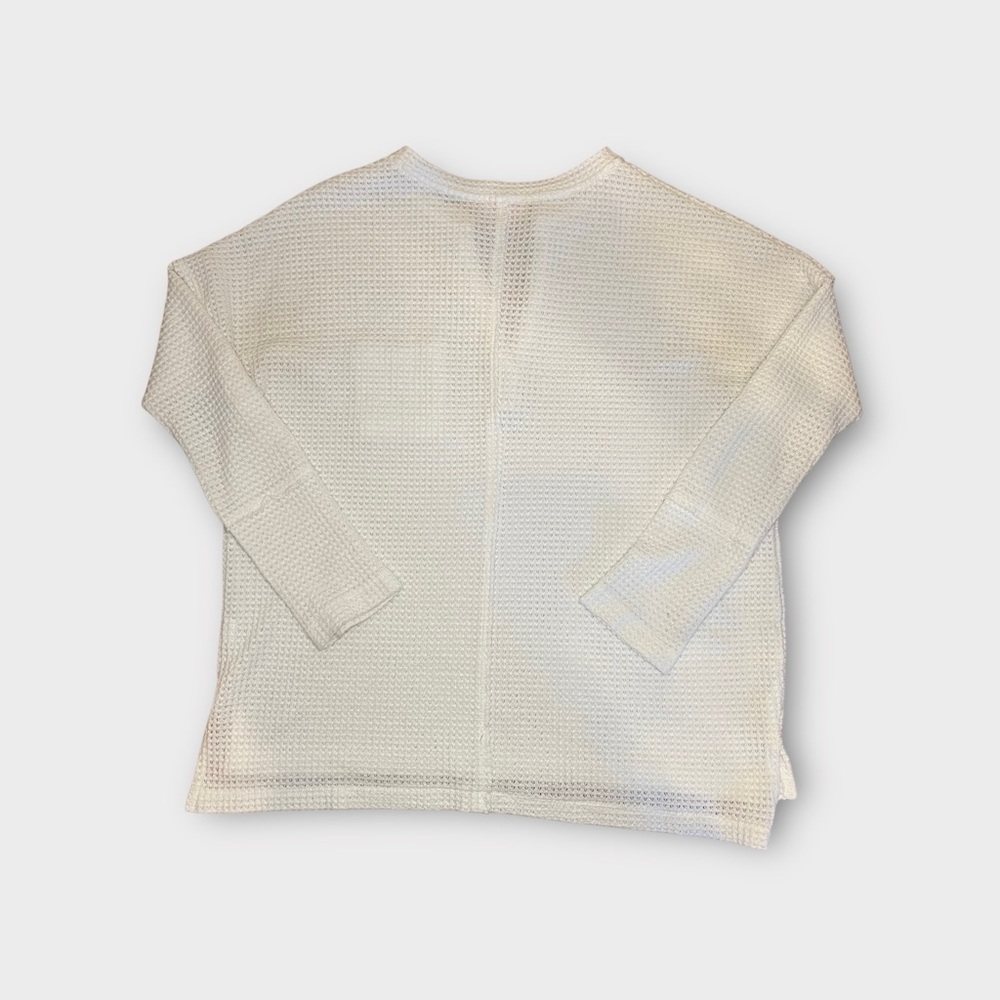Pink Lily Waffle Knit Long Sleeve Oatmeal V-neck Top - Picture 6 of 8